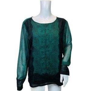 Ann Taylor Medium Top Green Print Semi Sheer Long